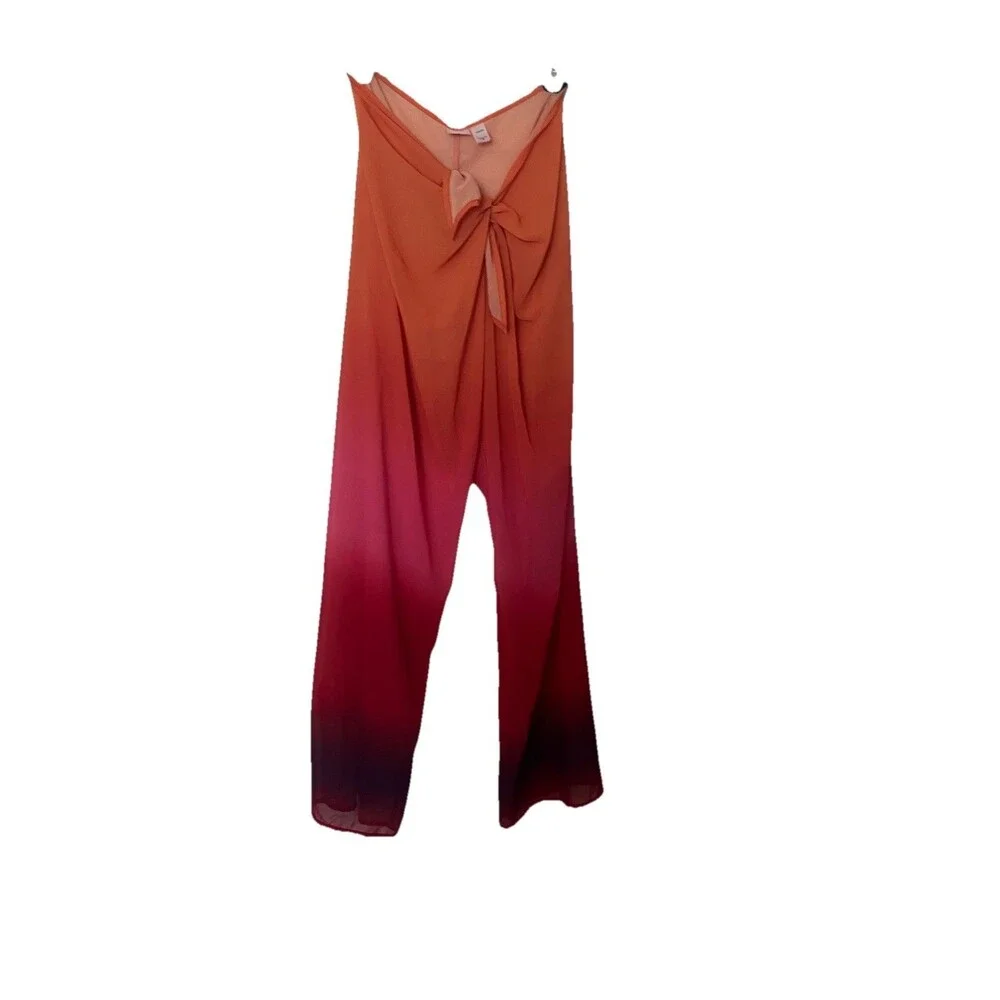 VICTORIA'S SECRET SWIM BEACHWEAR MESH TIE-FRONT COVER-UP PANTS Pink Ombré  M